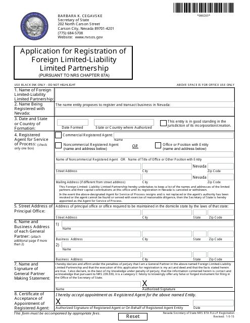 Form 080203 Application for Registration of Foreign Limited-Liability Limited Partnership (Pursuant to Nrs Chapter 87a) - Nevada