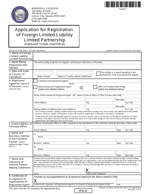 Form 080403 Application for Registration of Foreign Limited-Liability Limited Partnership (Pursuant to Nrs Chapter 88) - Nevada