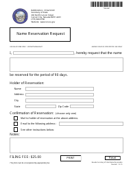 Document preview: Form 200104 Name Reservation Request - Nevada