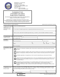 Exemption From Charitable Solicitation Registration Statement (For Out-of-State Charitable Organizations Not Required to Register to Do Business in Nevada) - Nevada