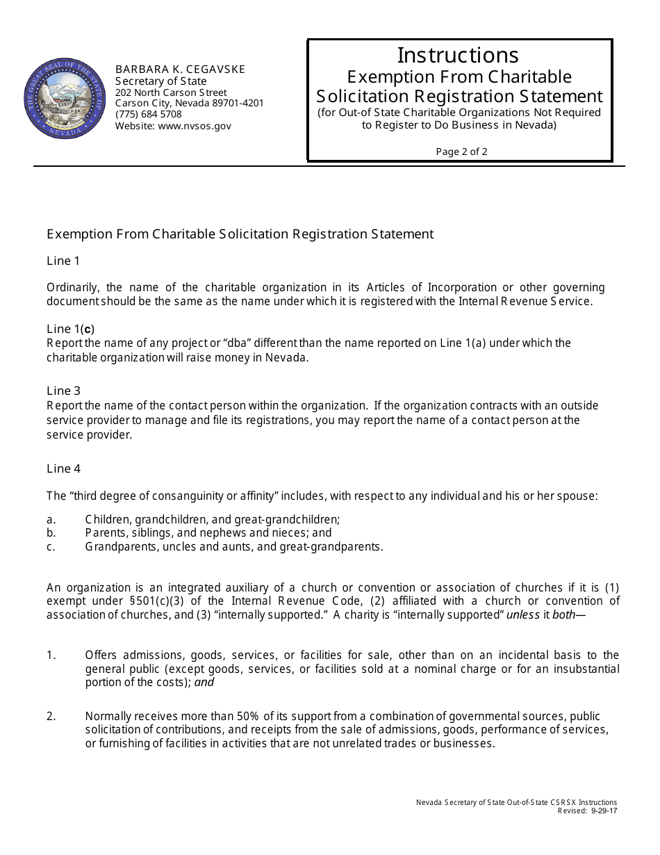 Exemption From Charitable Solicitation Registration Statement (For Out-of-State Charitable Organizations Not Required to Register to Do Business in Nevada) - Nevada, Page 3