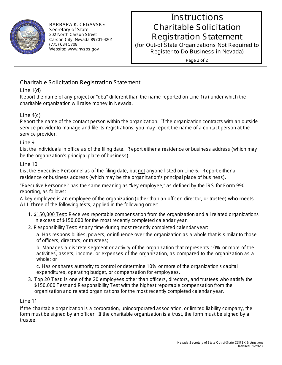 Charitable Solicitation Registration Statement (For Out-of-State Charitable Organizations Not Required to Register to Do Business in Nevada) - Nevada, Page 4
