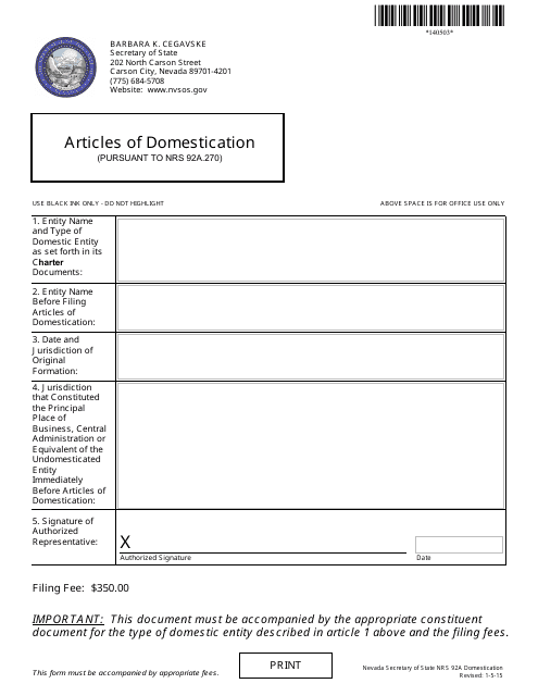 Domestication (Nrs Chapter 92a) - Complete Packet - Nevada