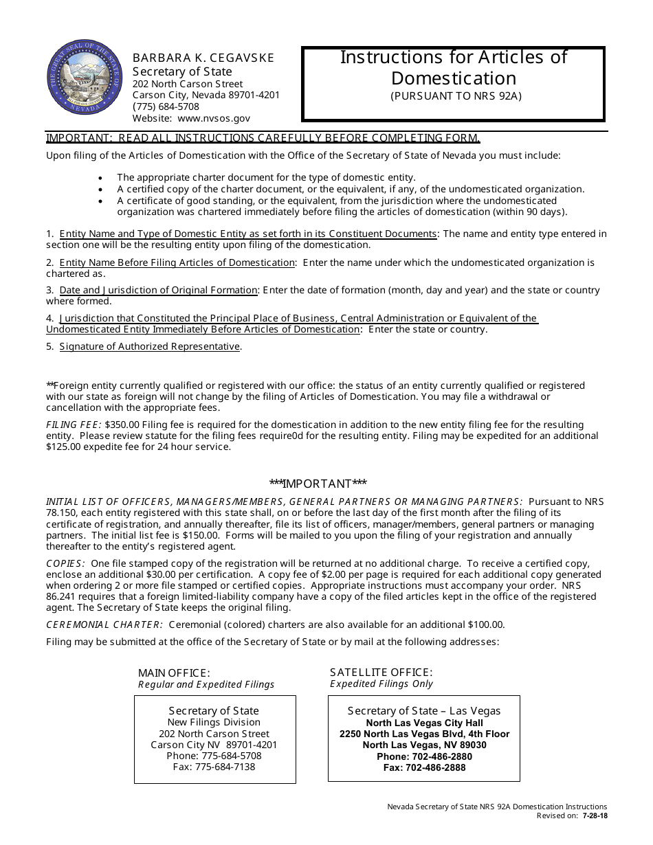 Domestication (Nrs Chapter 92a) - Complete Packet - Nevada, Page 2