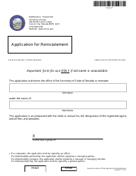 Document preview: Form 260103 Application for Reinstatement - Nevada
