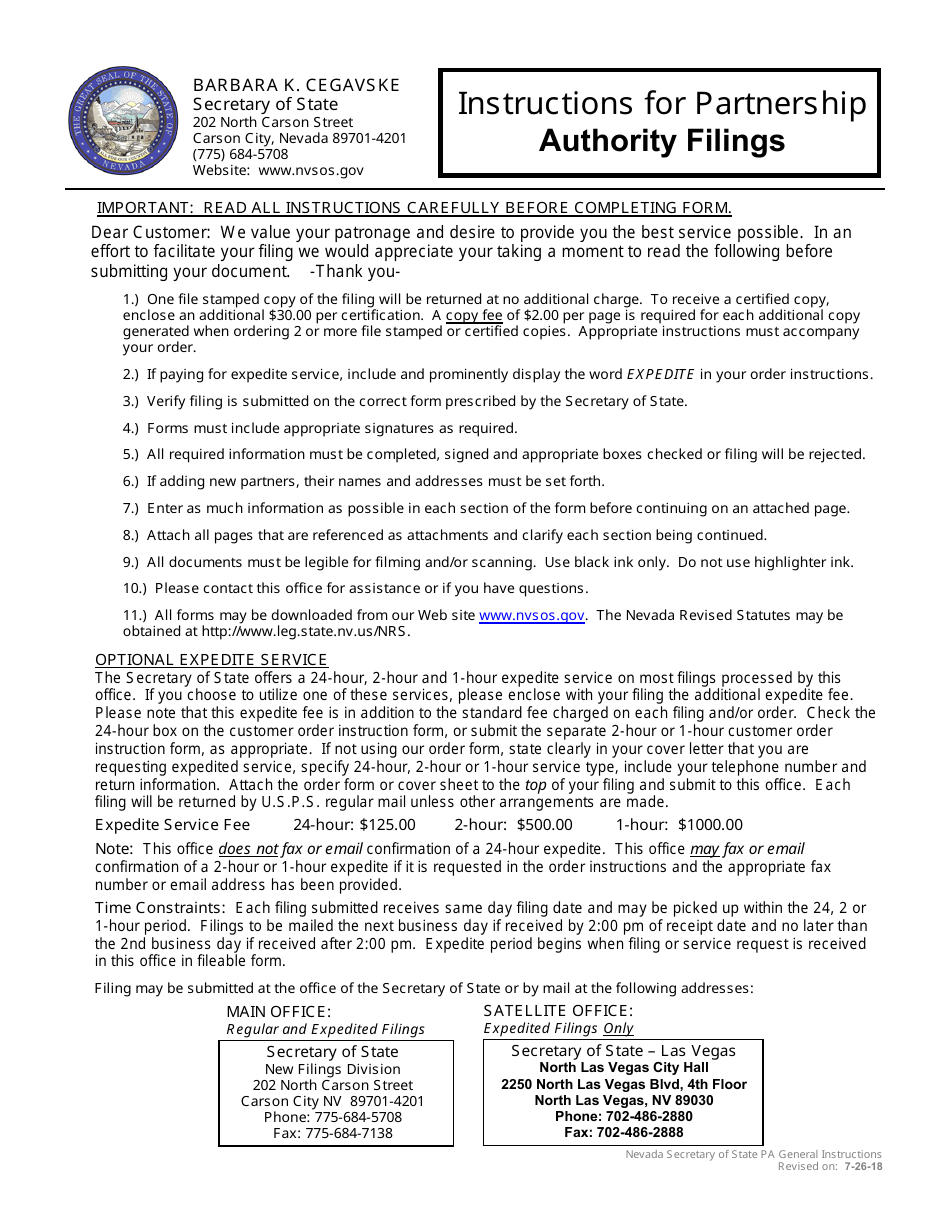 Cancellation of Statement of Partnership Authority (Nrs 87.4318) - Complete Packet - Nevada, Page 2