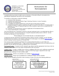 Document preview: Profit Corporation Reinstatement Packet - Nevada