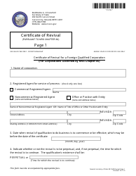 Document preview: Form 170701 Certificate of Revival for a Foreign Qualified Corporation (For Corporations Governed by Nrs Chapter 80) - Nevada