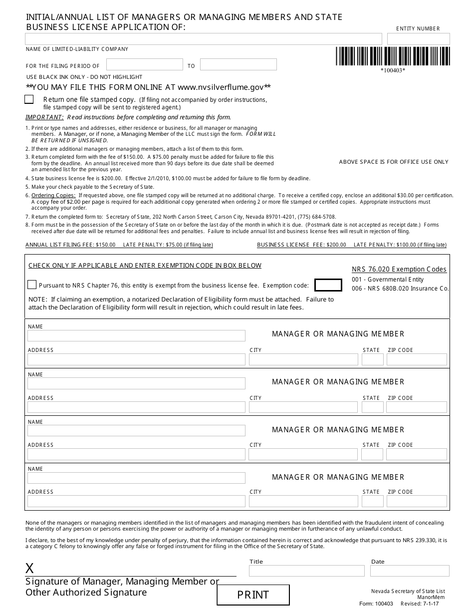 Nevada Limited-Liability Company Reinstatement Packet - Fill Out, Sign ...