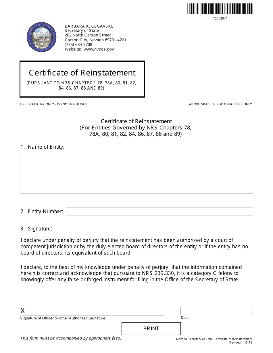 Limited-Liability Partnership Reinstatement Packet - Nevada, Page 2