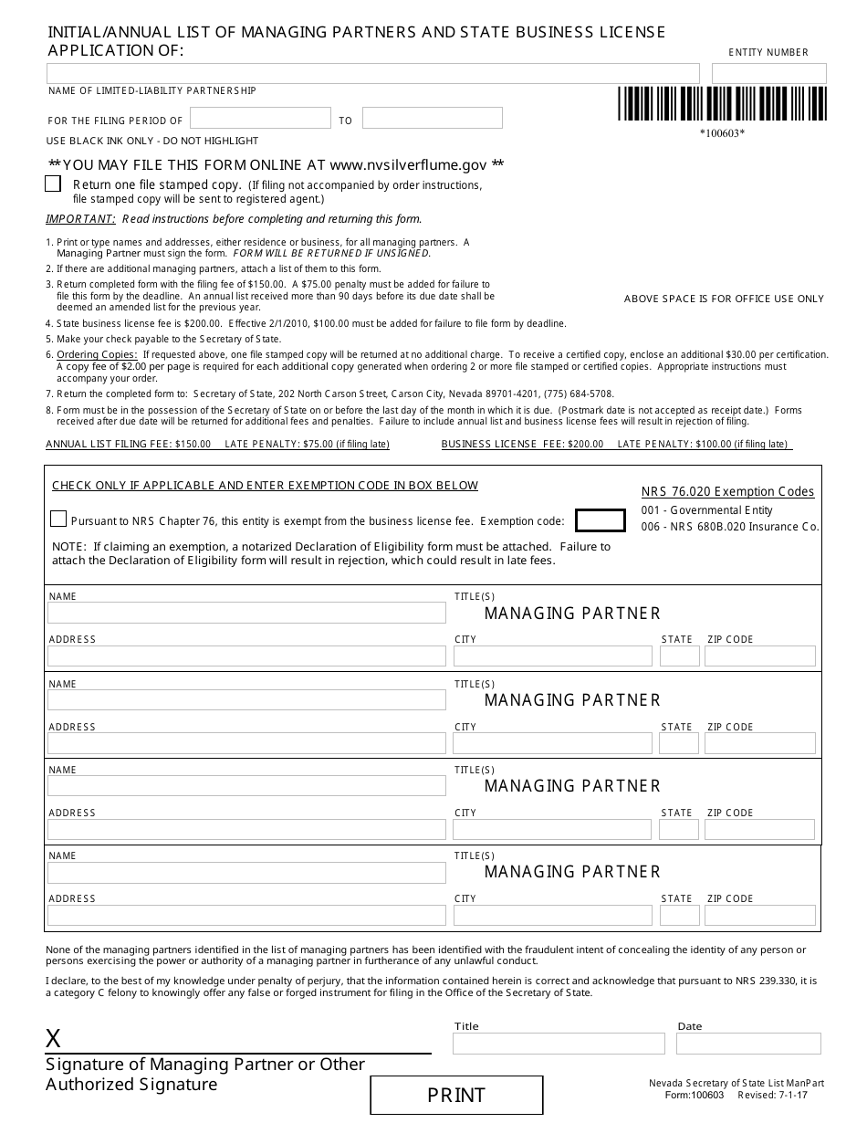 Limited-Liability Partnership Reinstatement Packet - Nevada, Page 3