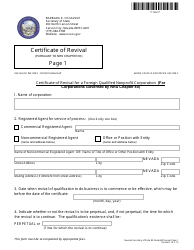Document preview: Form 170601 Certificate of Revival for a Foreign Qualified Nonprofit Corporation (For Corporations Governed by Nrs Chapter 80) - Nevada