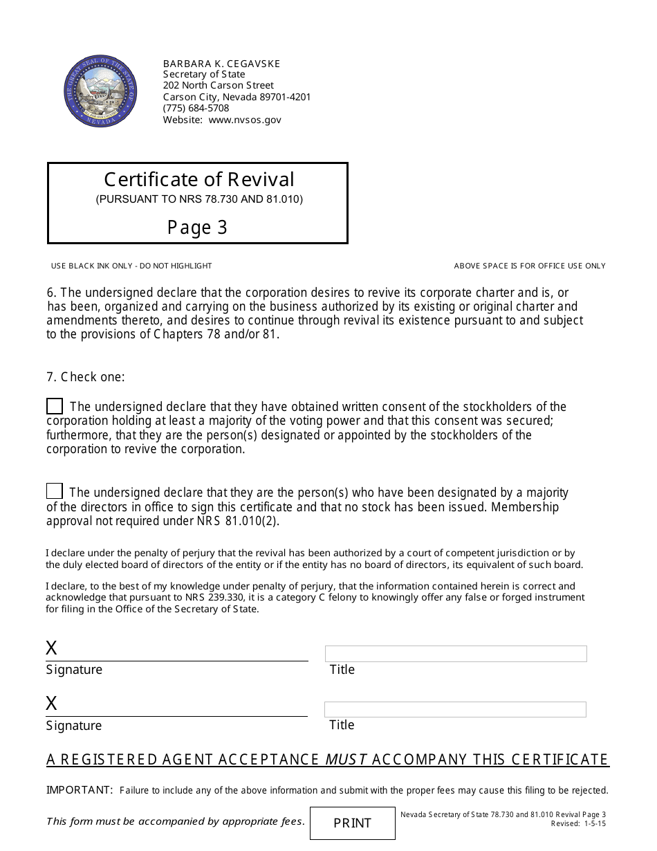 Revival for For Profit Corporation -domestic (Nrs 78.730) - Complete Packet - Nevada, Page 3
