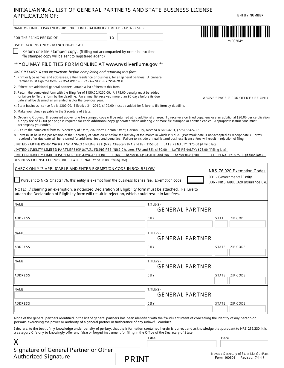 Form 171001 Certificate of Revival for a Foreign Limited Partnership (Pursuant to Nrs Chapter 87a) - Complete Packet - Nevada, Page 5