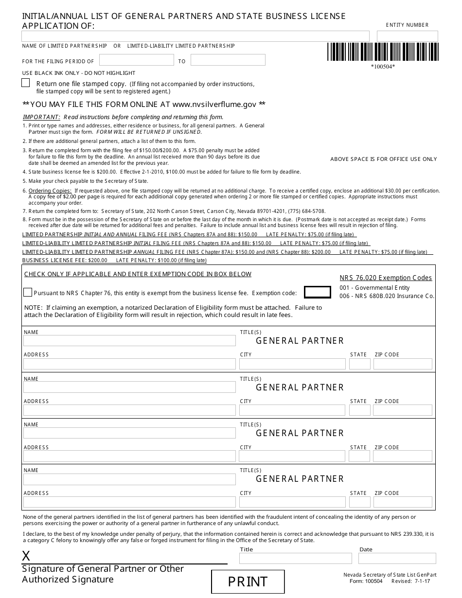 Form 171601 Revival for Limited Partnership - Foreign (Nrs Chapter 88) - Complete Packet - Nevada, Page 5