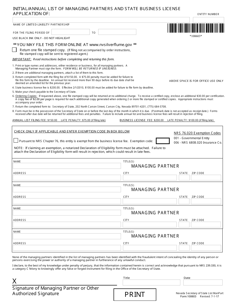 Form 171201 Revival for a Foreign Limited-Liability Partnership (Pursuant to Nrs Chapter 87) - Complete Packet - Nevada, Page 5