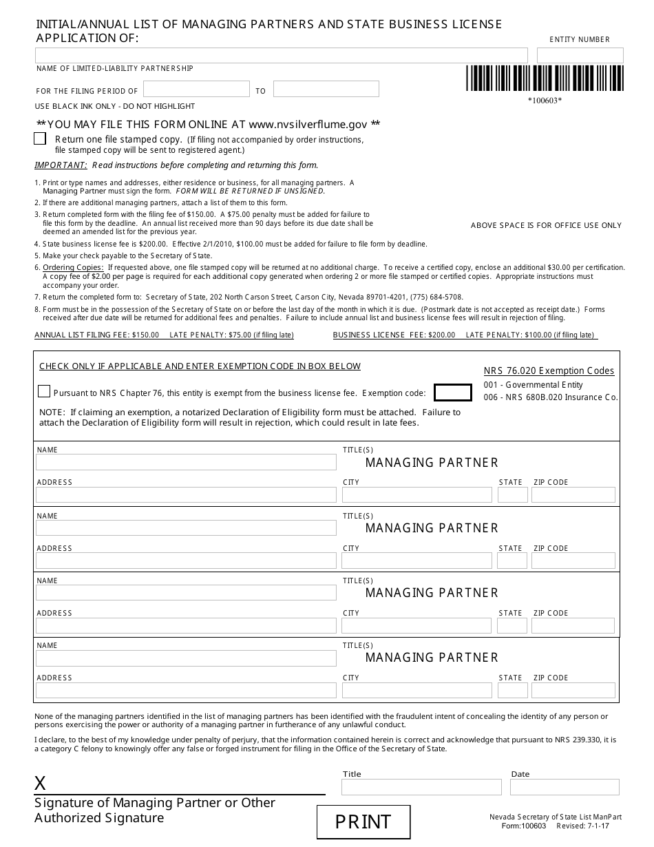 Revival for a Nevada Limited-Liability Partnership (Pursuant to Nrs Chapter 87) - Complete Packet - Nevada, Page 5