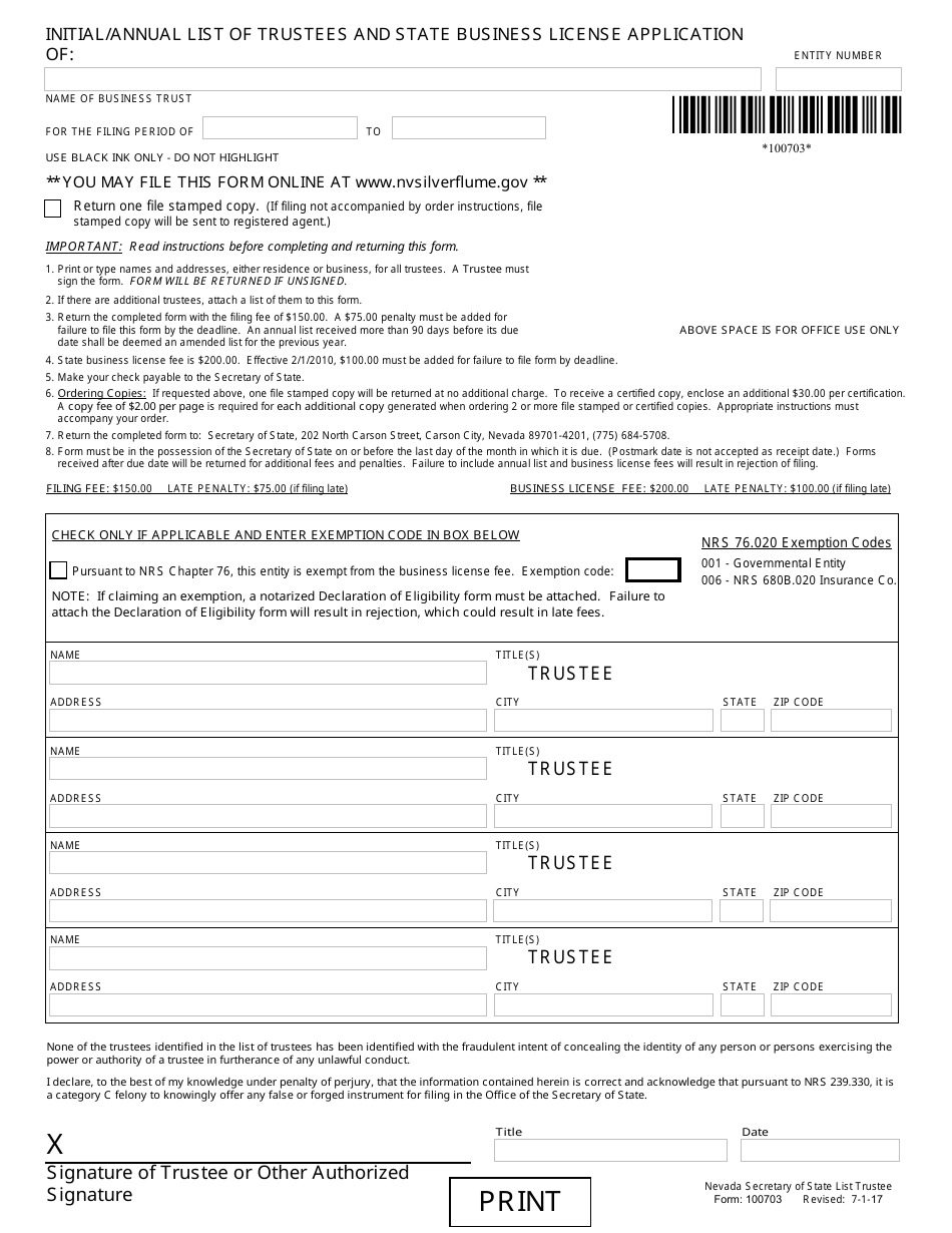 Revival for a Nevada Business Trust (Pursuant to Nrs Chapter 88a) - Complete Packet - Nevada, Page 5