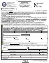 Document preview: Sole Proprietor Registration - Application or Renewal Form - Nevada