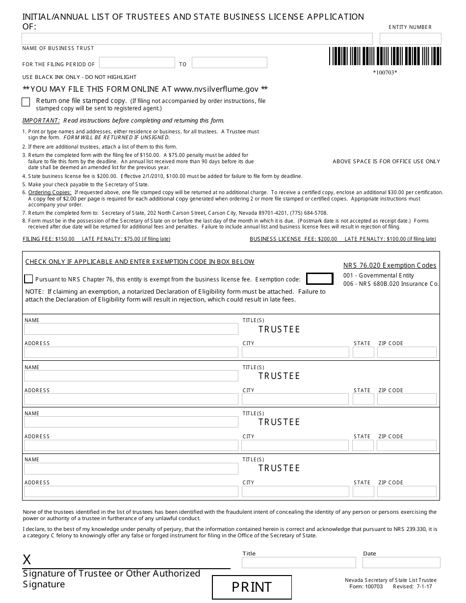 Revival for a Foreign Business Trust (Pursuant to Nrs Chapter 88a) - Complete Packet - Nevada, Page 5