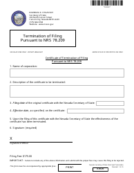 Document preview: Form 120303 Certificate of Termination of Filing Pursuant to Nrs 78.209 - Nevada