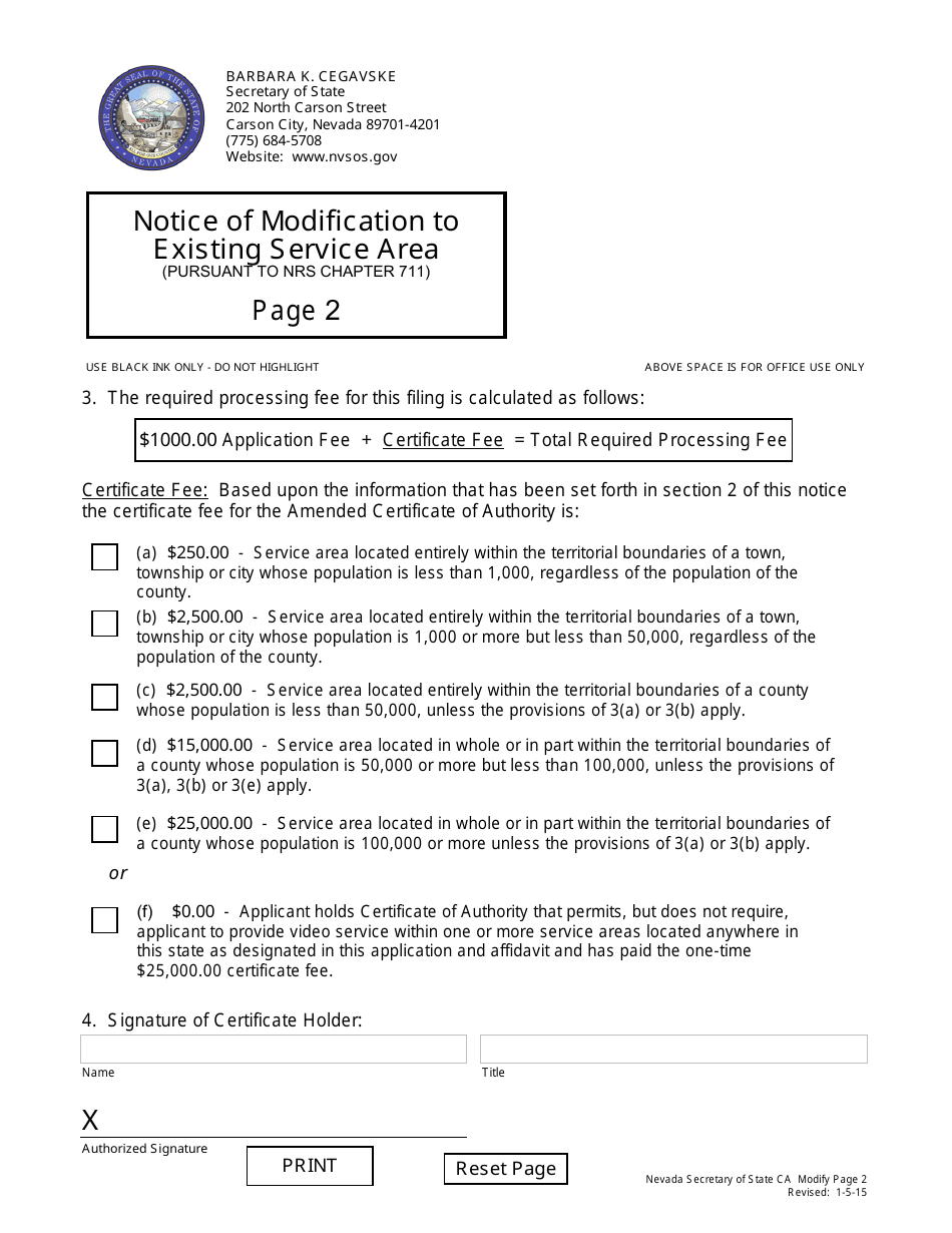 Notice of Modification to Existing Service Area (Pursuant to Nrs Chapter 711) - Nevada, Page 2