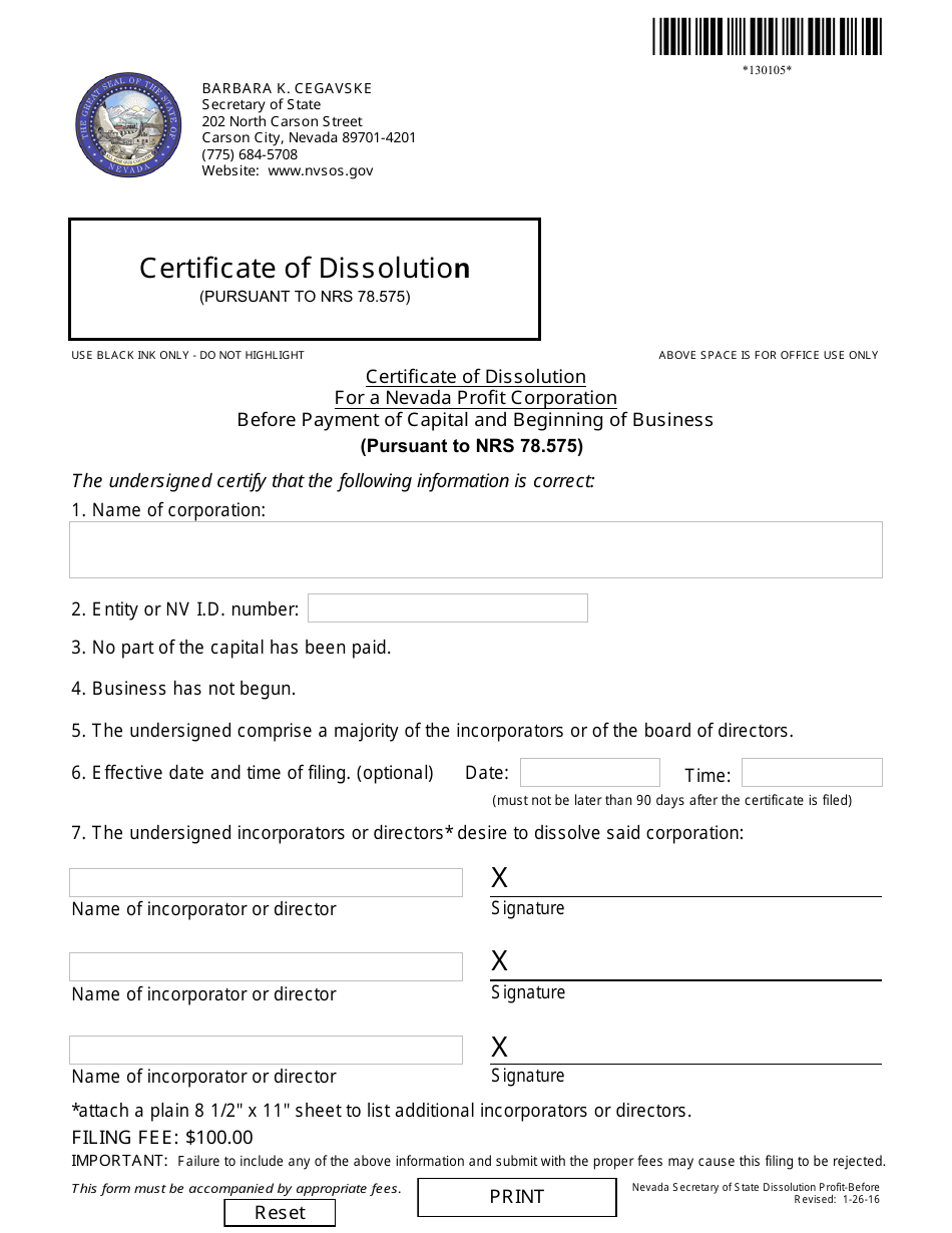 Form 130105 Fill Out Sign Online and Download Fillable PDF Nevada
