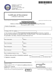 Document preview: Form 130205 Certificate of Dissolution for a Nevada Profit Corporation Before or After Issuance of Stock and After Beginning of Business (Pursuant to Nrs 78.580) - Nevada