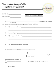 Document preview: Nonresident Notary Public Affidavit of Applicant - Nevada