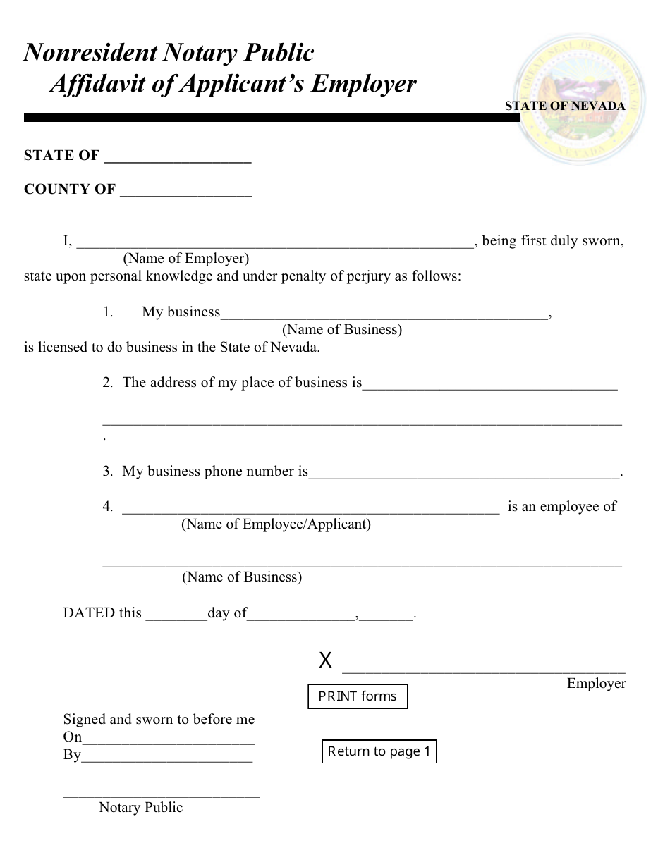 Nonresident Notary Public Affidavit of Applicant - Nevada, Page 2