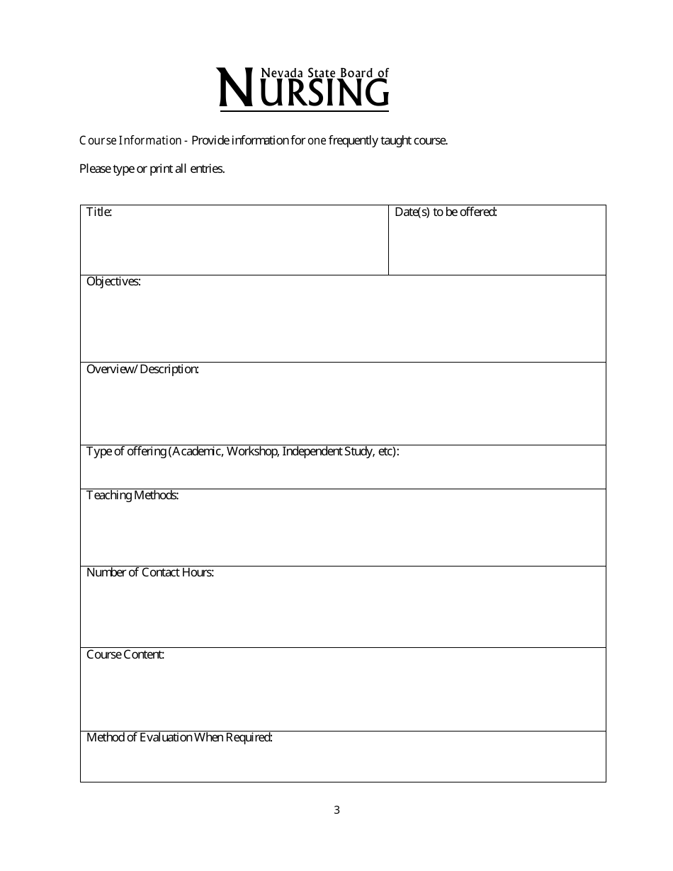 Application for Approval as a Continuing Education Provider - Nevada, Page 3