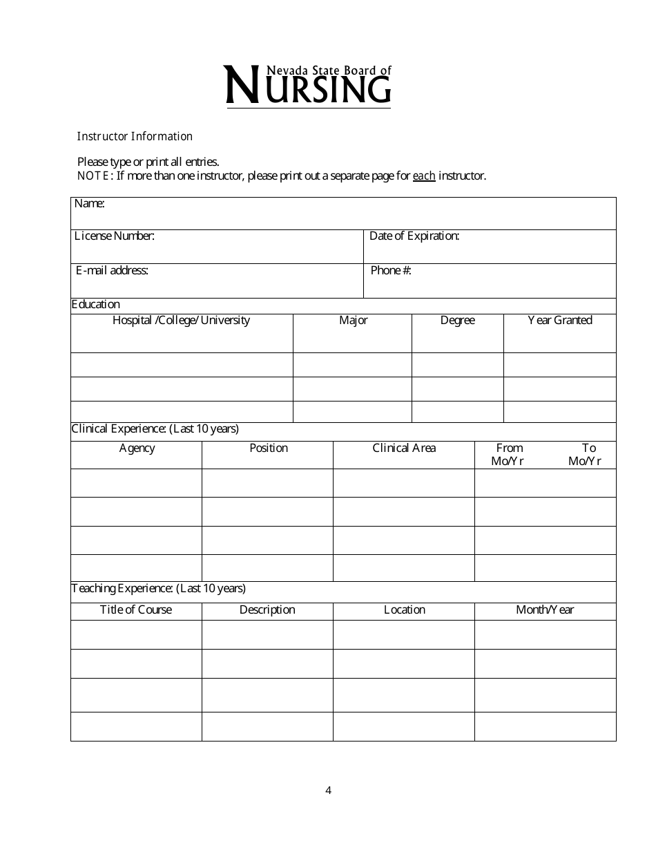 Application for Approval as a Continuing Education Provider - Nevada, Page 4