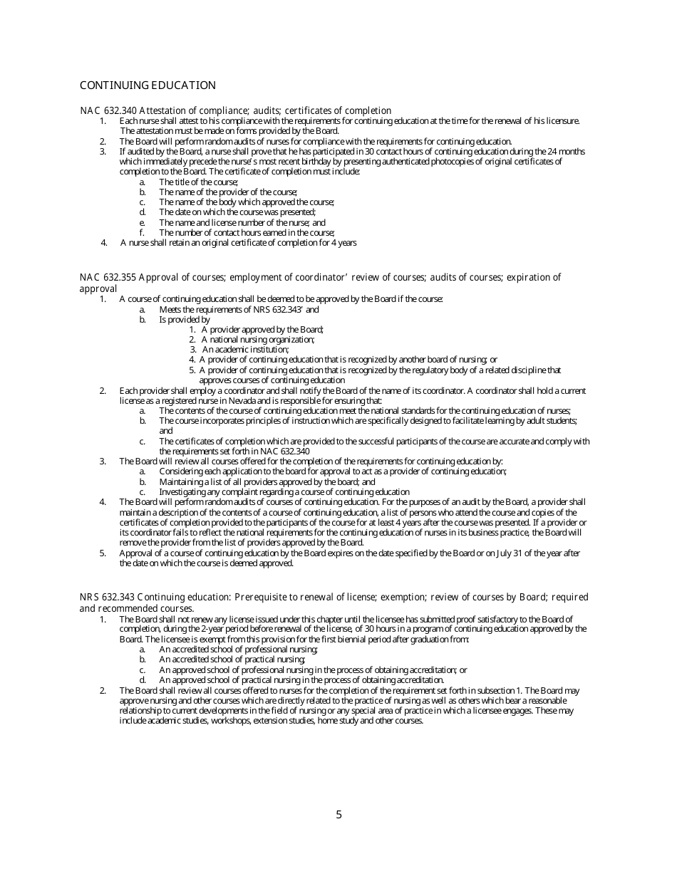 Application for Approval as a Continuing Education Provider - Nevada, Page 5