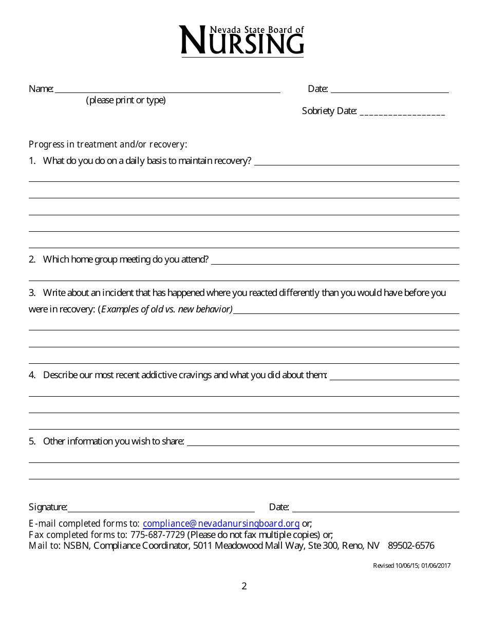 Self Report Form - Substance Use Disorder - Nevada, Page 2