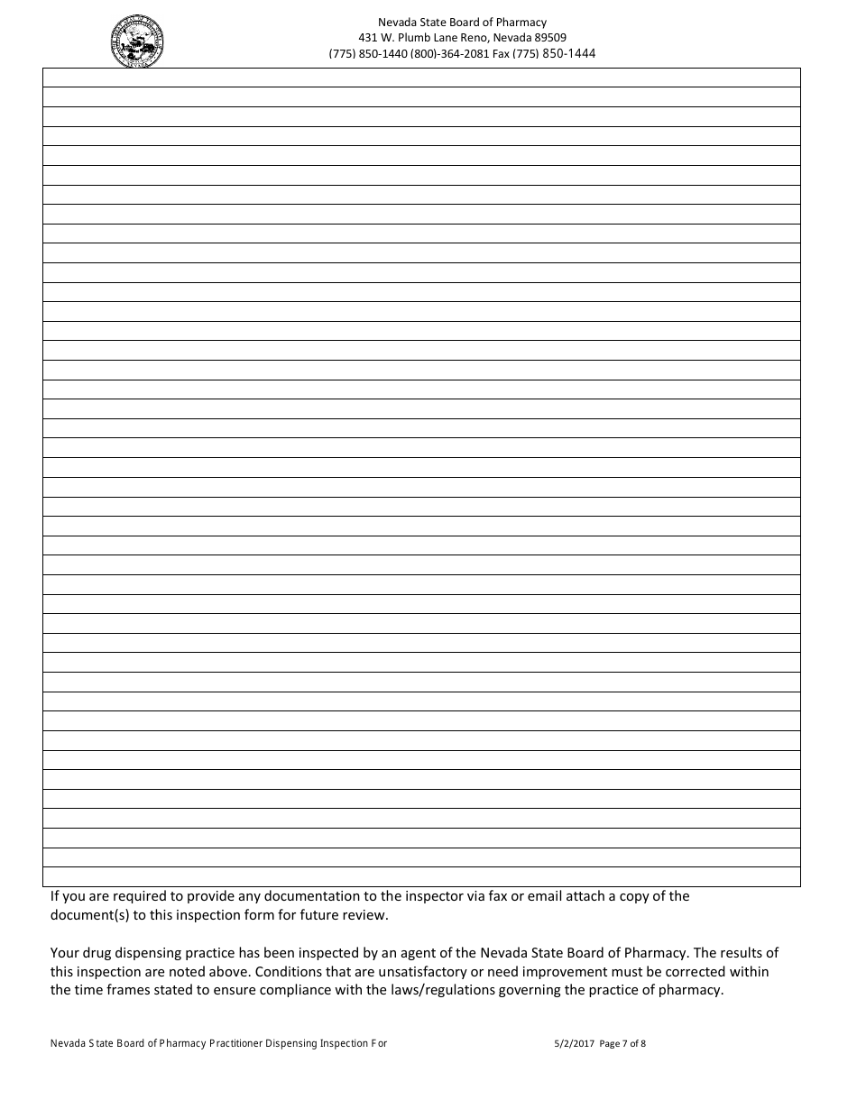 Practitioner Dispensing Inspection Form - Nevada, Page 7
