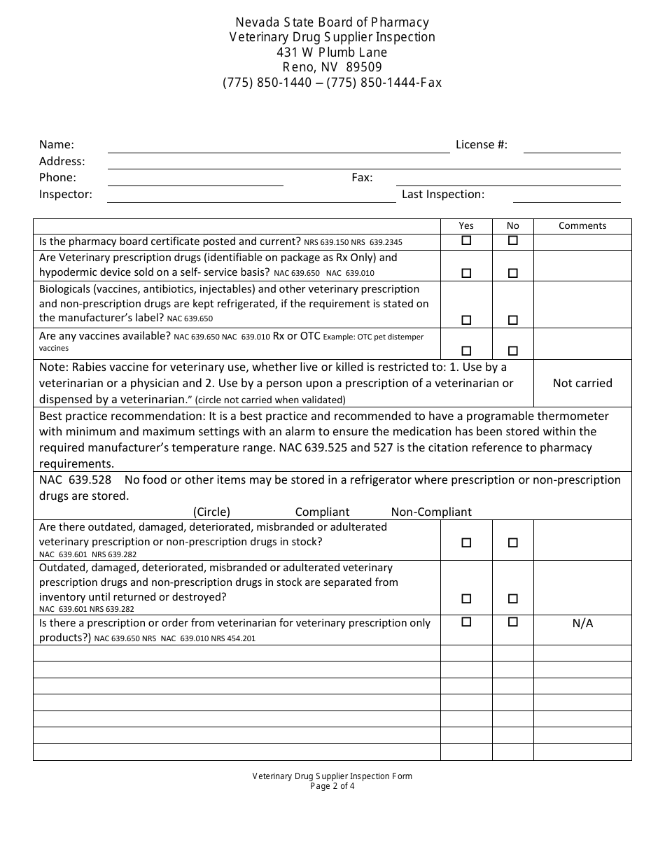 Nevada Veterinary Drug Supplier Inspection Form - Fill Out, Sign Online ...