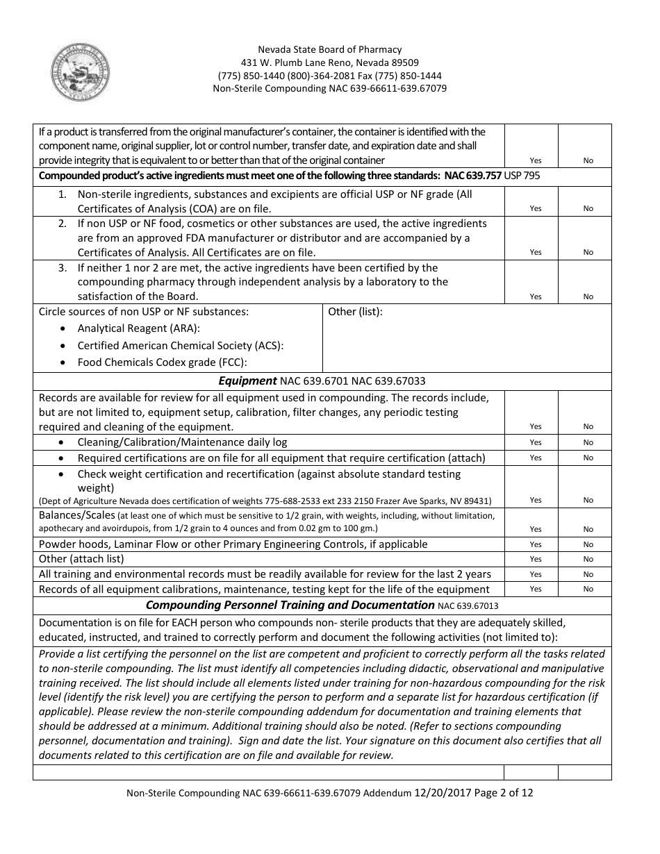 Nevada Non-sterile Compounding Addendum Form - Fill Out, Sign Online ...