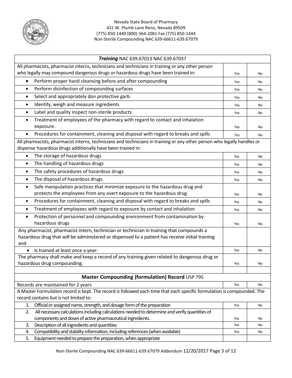 Nevada Non-sterile Compounding Addendum Form - Fill Out, Sign Online ...