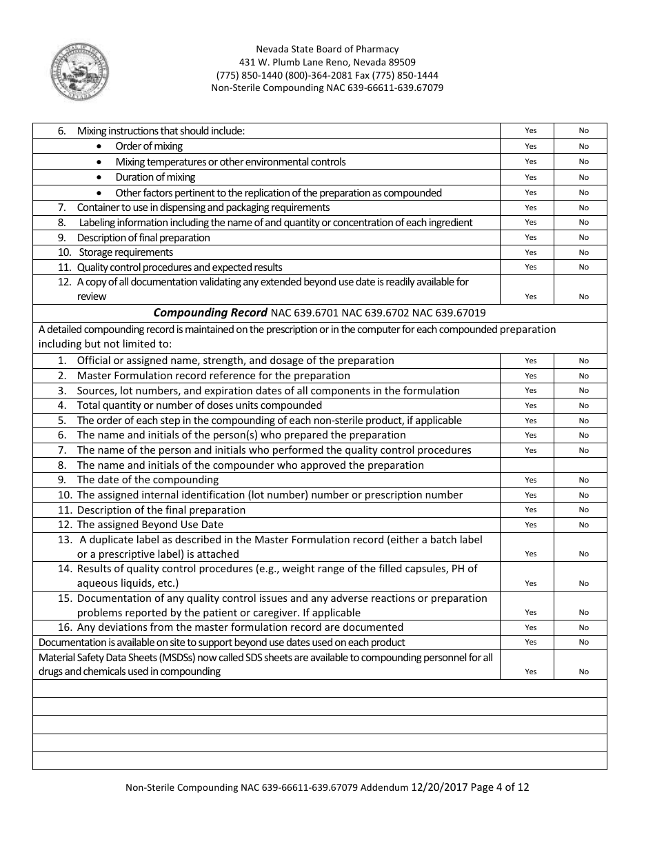 Nevada Non-sterile Compounding Addendum Form - Fill Out, Sign Online ...