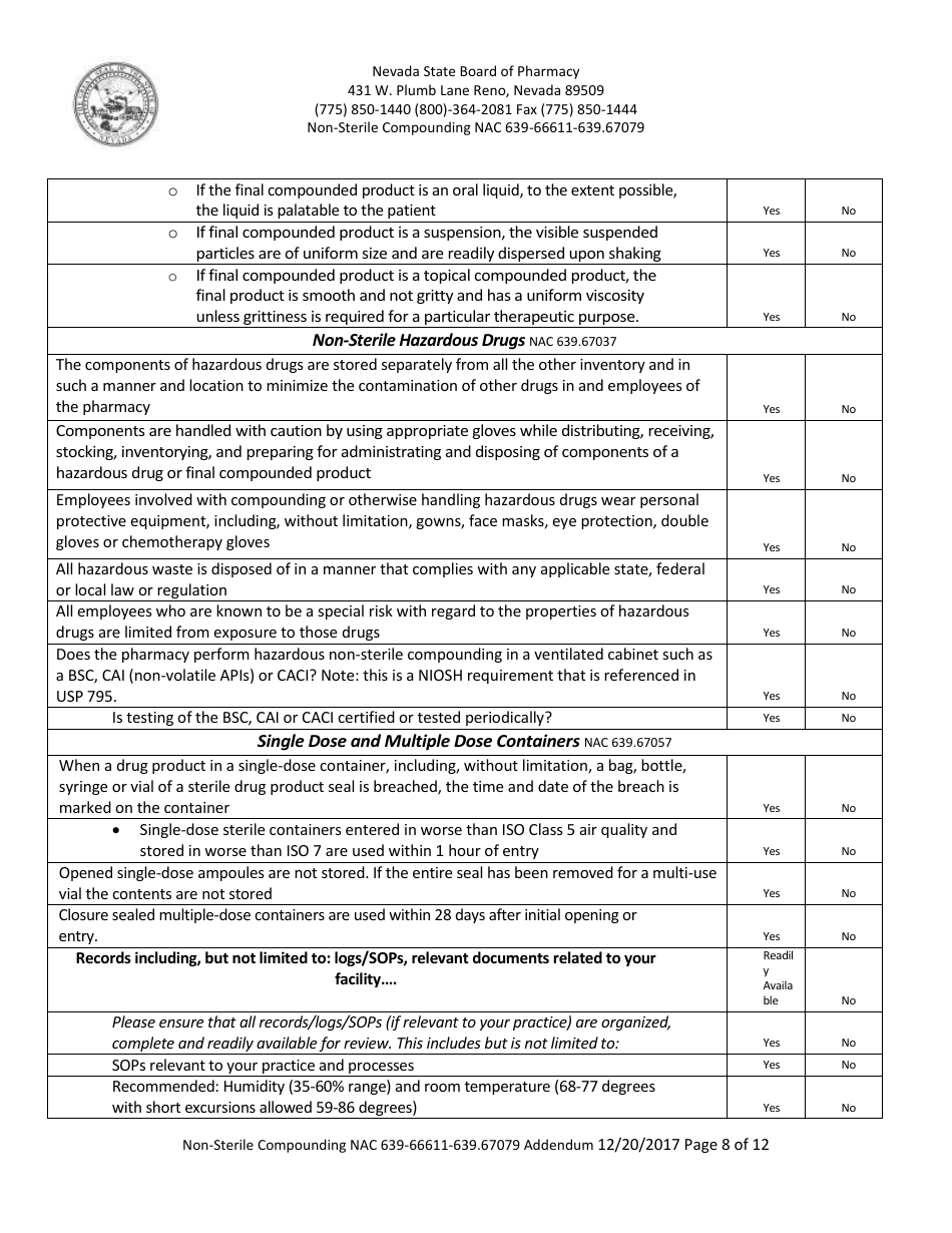 Nevada Non-sterile Compounding Addendum Form - Fill Out, Sign Online ...