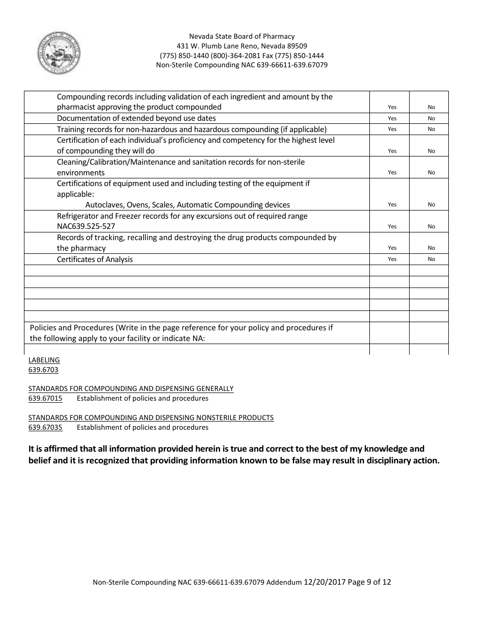 Nevada Non-sterile Compounding Addendum Form - Fill Out, Sign Online ...