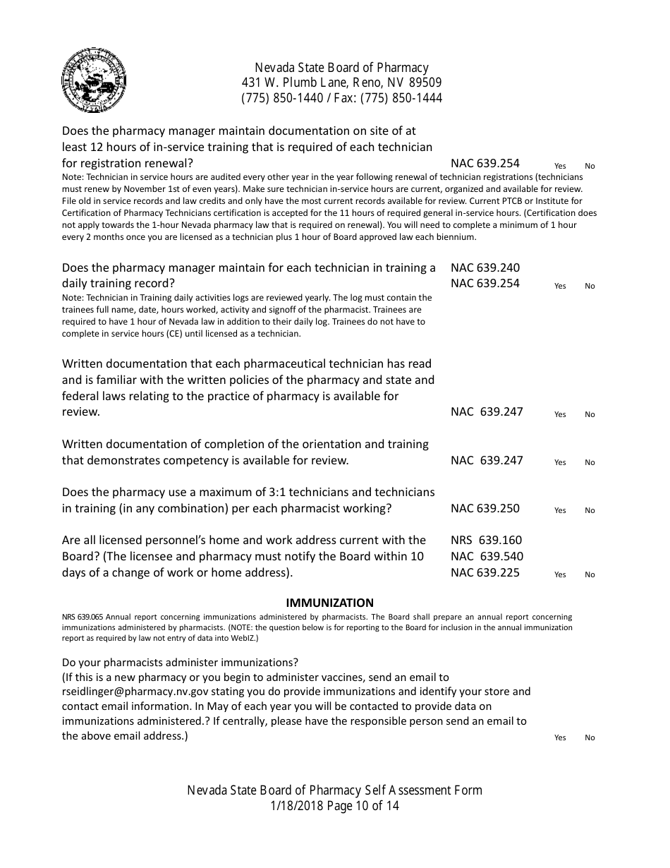 Retail Pharmacy Inspection Form - Nevada, Page 10