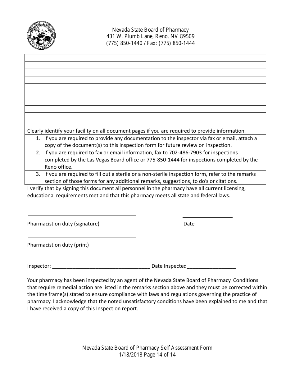 Retail Pharmacy Inspection Form - Nevada, Page 14
