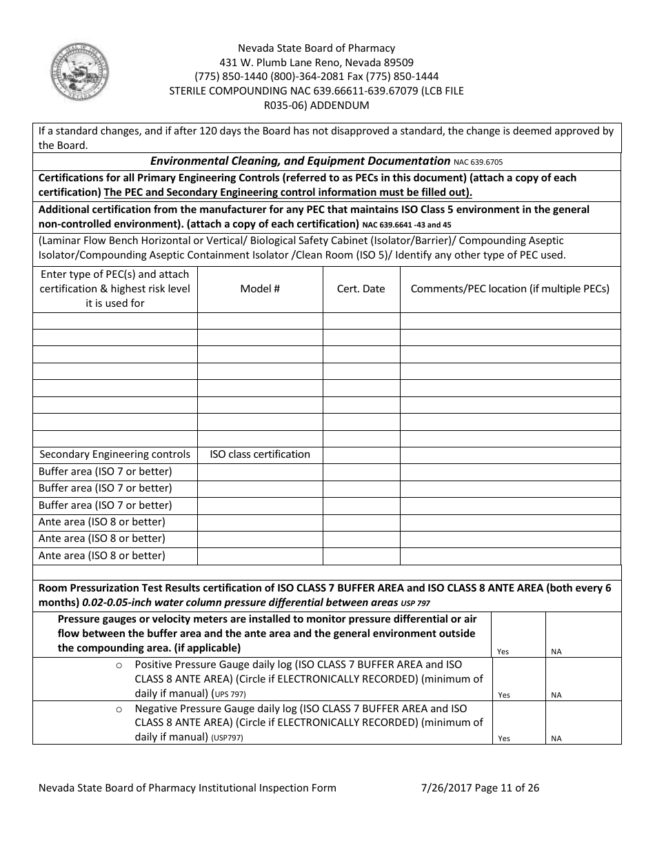 Institutional Inspection Form - Nevada, Page 11