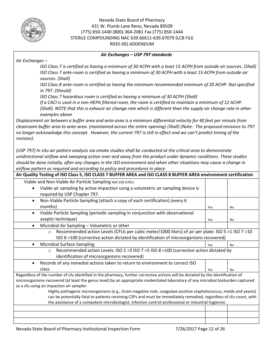 Institutional Inspection Form - Nevada, Page 12