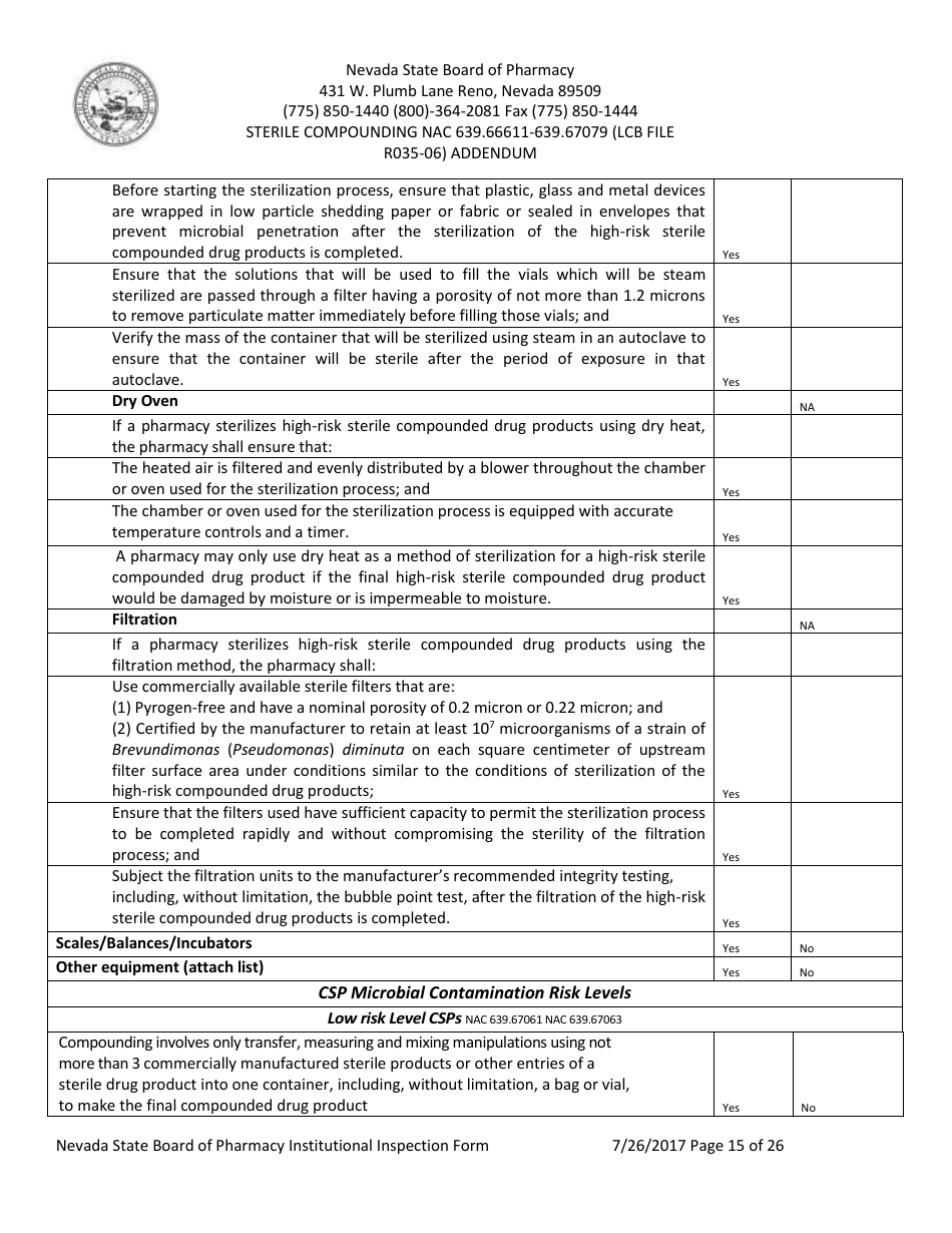 Institutional Inspection Form - Nevada, Page 15