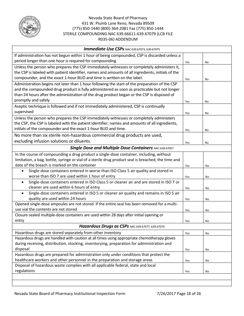 Institutional Inspection Form - Nevada, Page 18