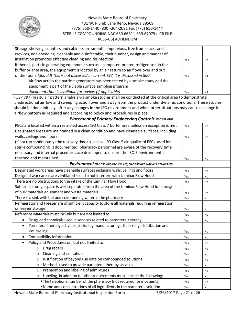 Institutional Inspection Form - Nevada, Page 21