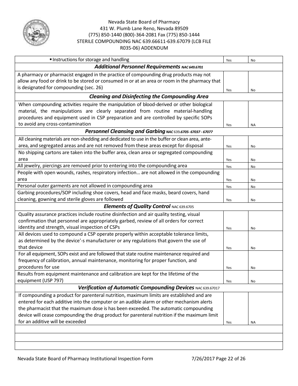 Nevada Institutional Inspection Form - Fill Out, Sign Online and ...