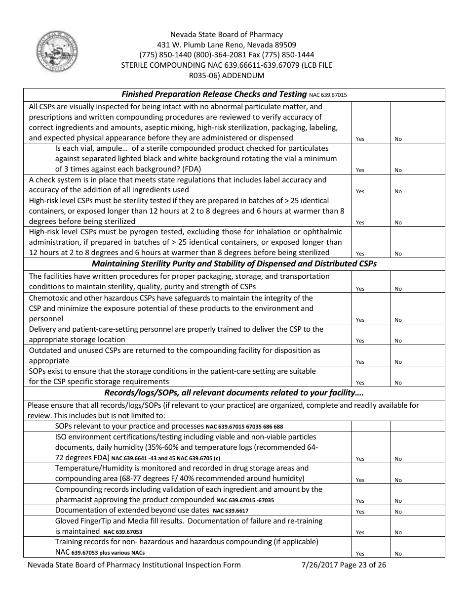 Nevada Institutional Inspection Form - Fill Out, Sign Online and ...